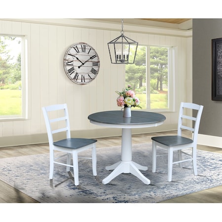 International Concepts 36 in. Round Extension Dining Table with 2 Madrid LadderBack Chairs - 3 Piece Dining Set K05-36RXT-27B-C2-2